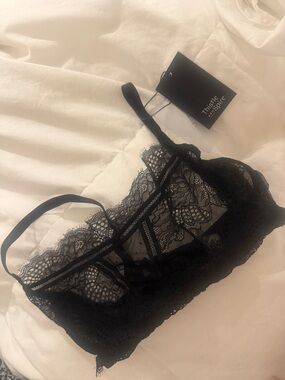 Black Lace Bralette - Sheer Floral Lace Design